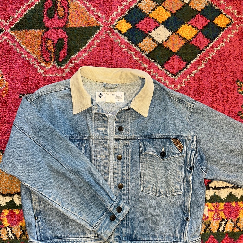 Columbia Light Blue Denim Jacket with Cream Collar